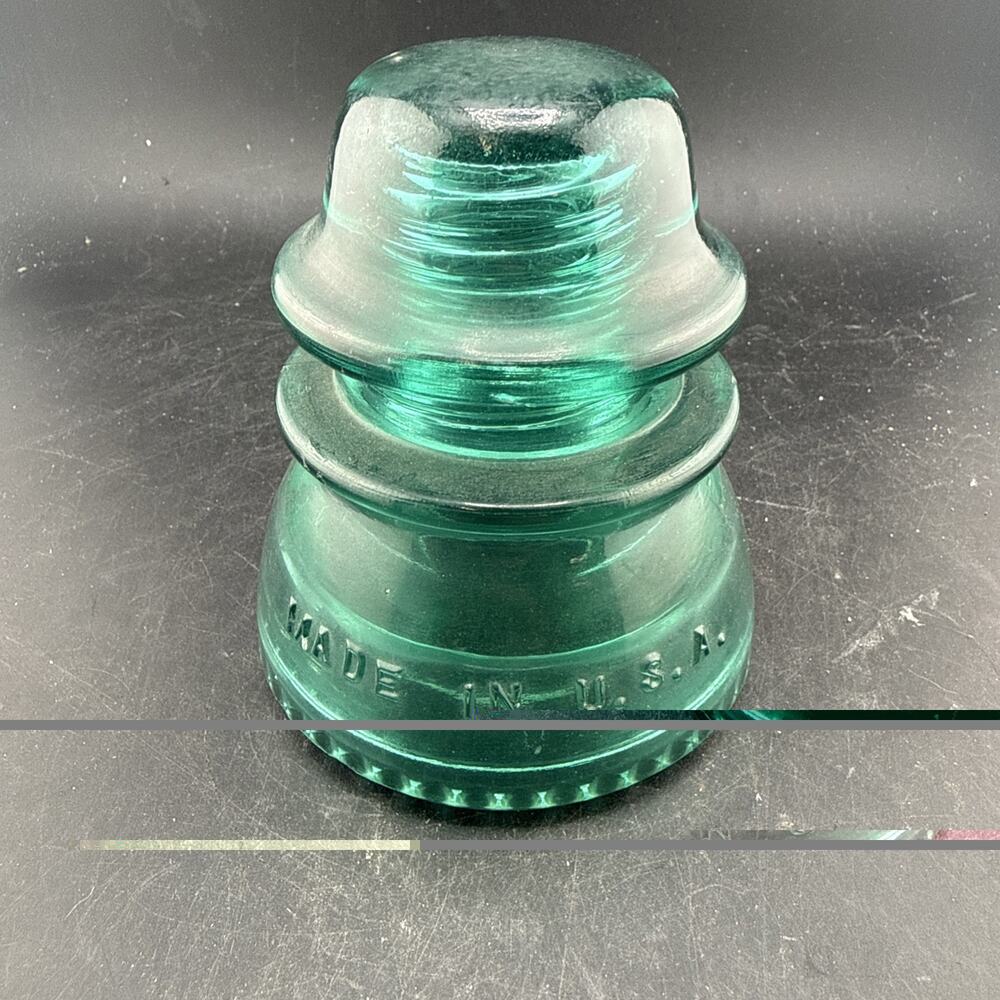 Vintage Green Glass Insulator Made in USA Embossed Hemingray 42